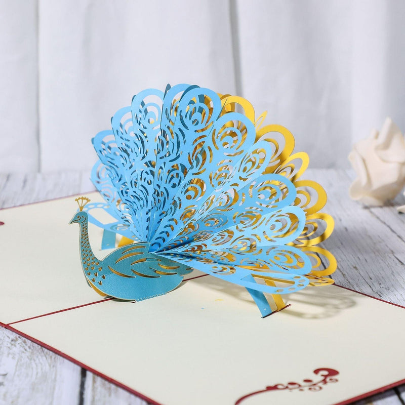 Inloveartshop Peacock 3D Greeting Card- Blue And Yellow
