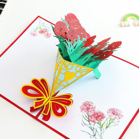 Inloveartshop Carnation Bouquet 3D Pop Up Greeting Cards