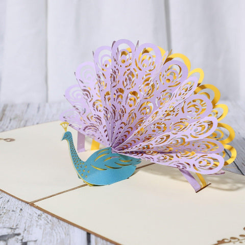 Inloveartshop Peacock 3D Greeting Card- Purple And Yellow