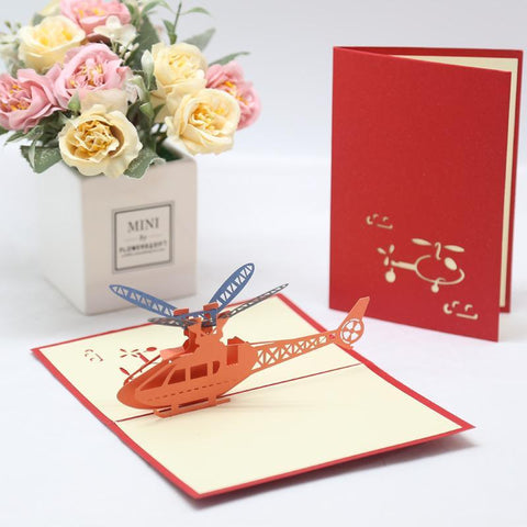 Inloveartshop Helicopter Pop Up Card-Red