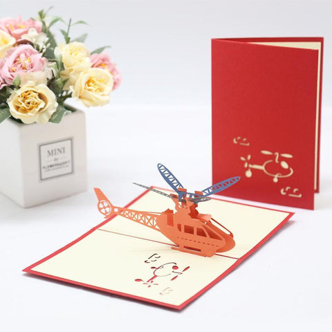 Inloveartshop Helicopter Pop Up Card-Red