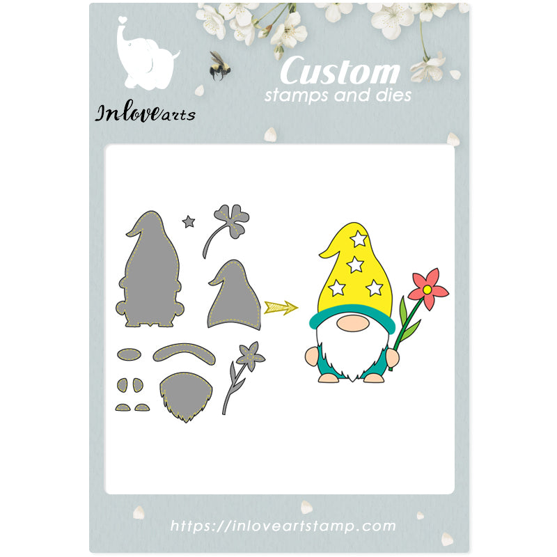 Inlovearts Gnome Holding Flowers Cutting Dies