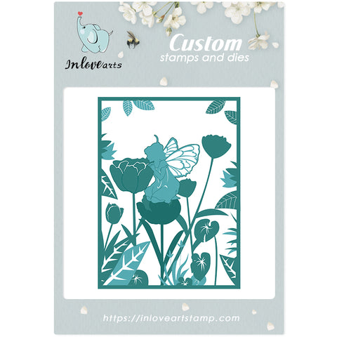 Inlovearts Flower Fairy Rectangle Background Cutting Dies