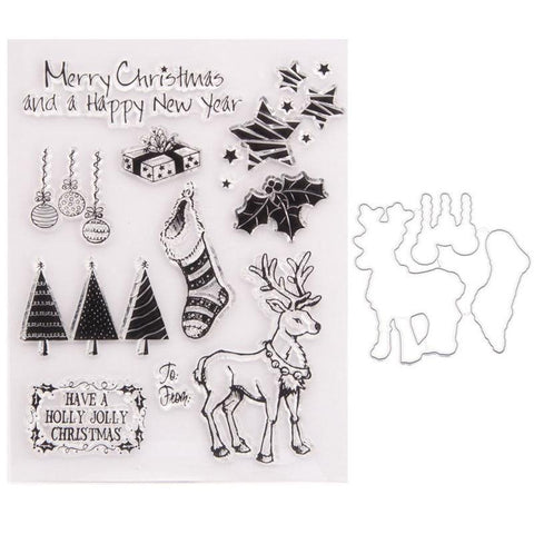 Inloveartshop Christmas Deer and Tree Christmas Theme Decor Dies with Stamps Set