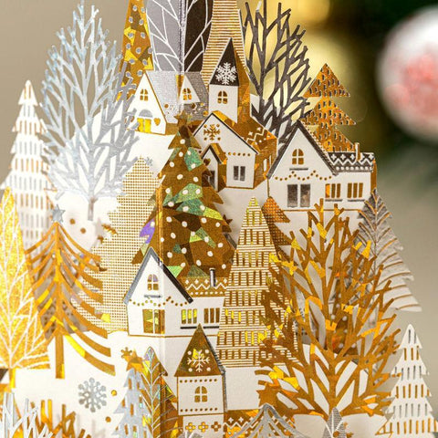 Golden Christmas Tree Pop-up Card - greetingpopup