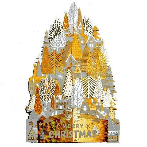Golden Christmas Tree Pop-up Card - greetingpopup