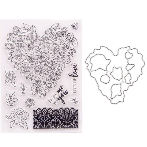 Inloveartshop Love Theme Floral Heart Dies with Stamps Set