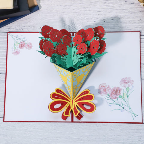 Inloveartshop Carnation Bouquet 3D Pop Up Greeting Cards