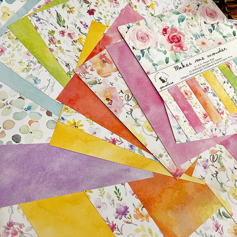 Inlovearts 24PCS  6" Watercolor Flowers DIY Scrapbook & Cardstock Paper