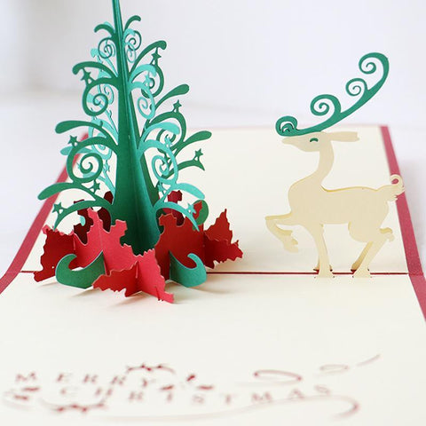 Inloveartshop Fawn Christmas Tree Pop Up Cards