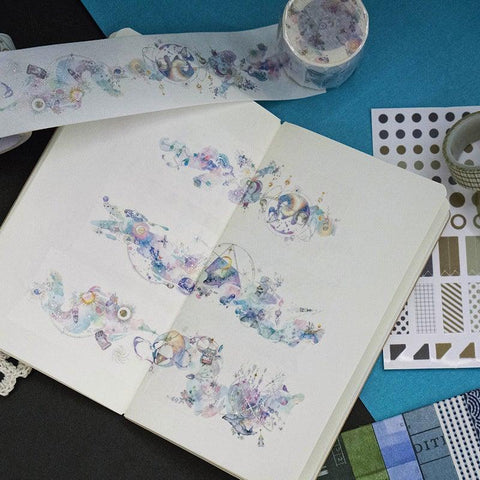 Ink And Paper Tape, White Night Star River, Pocket Diary Decoration Material, Watercolor Paper Tape