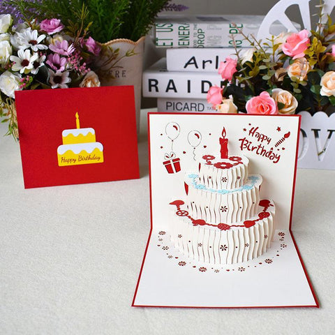 Inloveartshop Birthday Cake 3D Greeting Card-Red