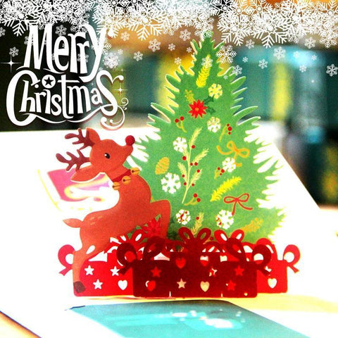 Reindeer Christmas Tree Pop-up Card - greetingpopup