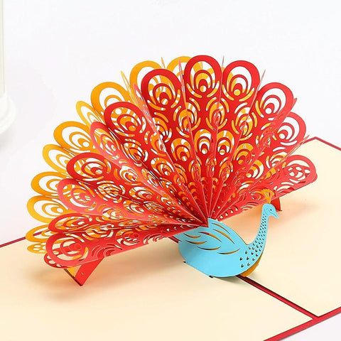 Inloveartshop Peacock 3D Greeting Card- Red And Yellow