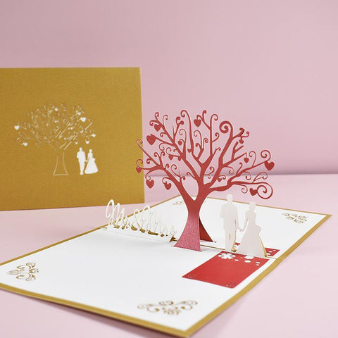 Inloveartshop Wedding Love Tree Pop Up Cards - Gold