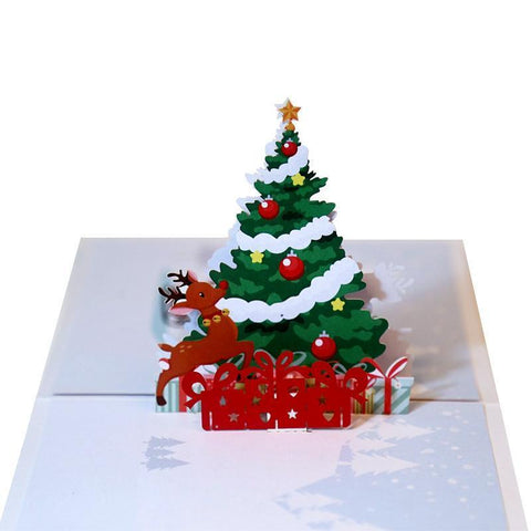 Deer And Christmas Tree Pop-up Card - greetingpopup