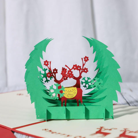 Christmas 3D  Greeting Card-Red Jungle Deer