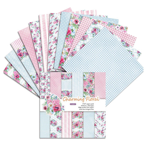 Inlovearts 24PCS  6" Charming Floral DIY Scrapbook & Cardstock Paper