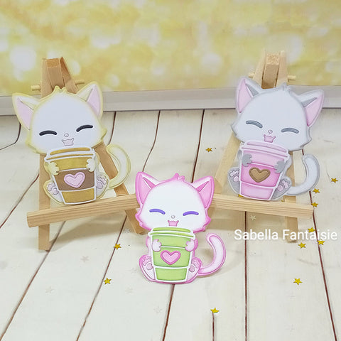 Inlovearts Cute Kitten Holding the Coffee Cup Cutting Dies