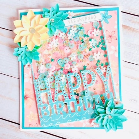 Inlovearts Square Border Cutting Dies with "Happy Birthday" Word