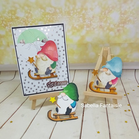 Gnome Holding a Star Magic Wand on Sled  Cutting Dies