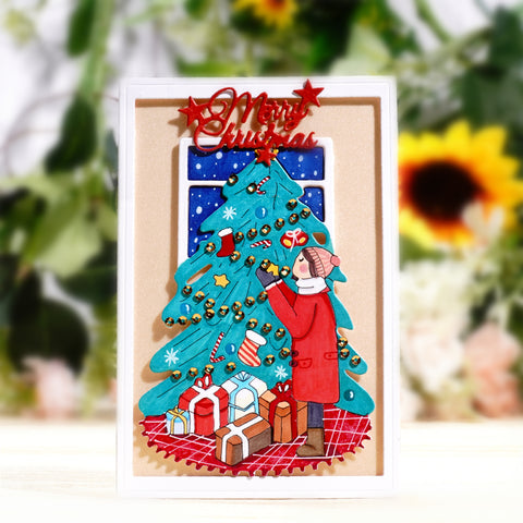 Inlovearts Little Girl Decorating Christmas Tree Cutting Dies