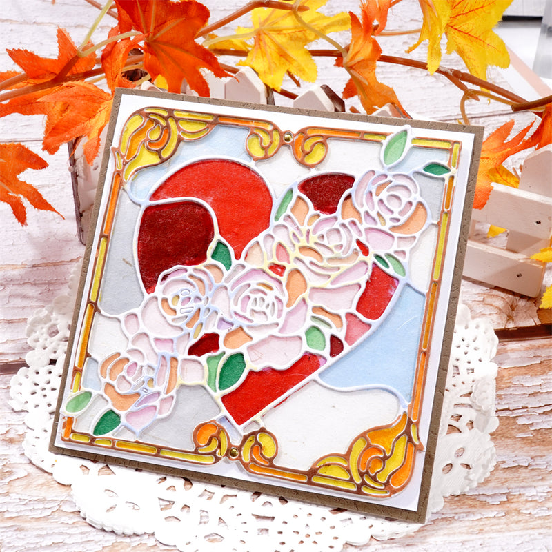 Inlovearts Rose Heart Square Frame Cutting Dies