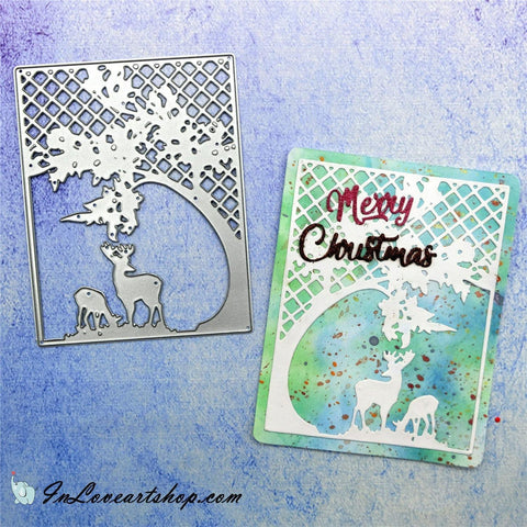 Tree and Deer Grid Background Dies - Inlovearts