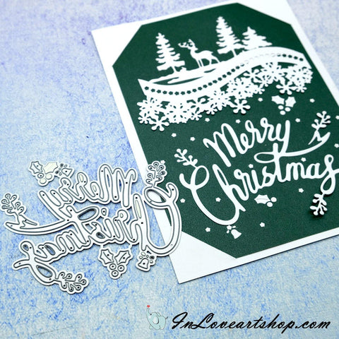 Merry Christmas with Mistletoe Words Dies - Inlovearts
