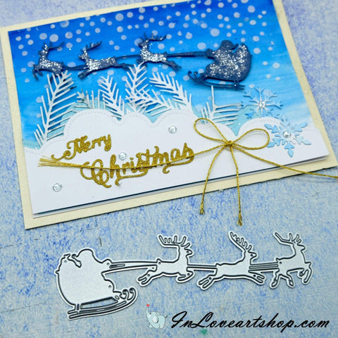 Christmas Elks Flying  with Sled Dies - Inlovearts