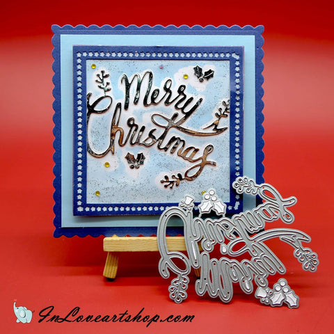 Inlovearts Merry Christmas with Mistletoe Words Cutting Dies