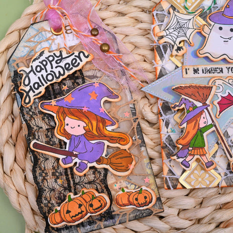 Cute Halloween Witches Dies with Stamps Set - Inlovearts