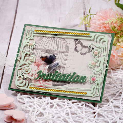Inlovearts Flower Frame Dies with "Invitation" Word