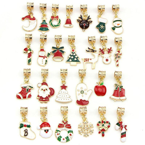 Inloveartshop 26pcs Christmas Dripping Oil Bracelet Pendant Drip Alloy Pendant Decorations DIY Accessories