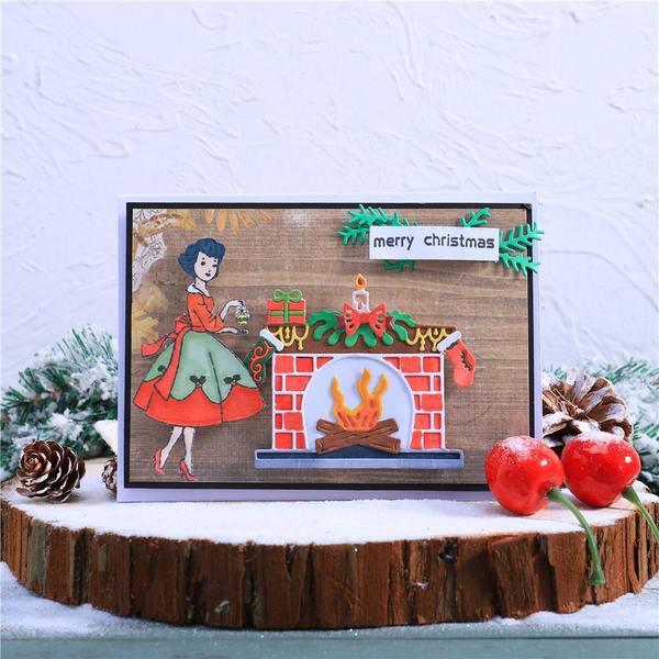 Inloveartshop Christmas Dies Sock Fireplace Stove Christmas Theme Cutting Dies