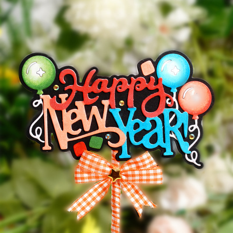 Inlovearts "Happy New Year" Words With Balloons Decor Cutting Dies