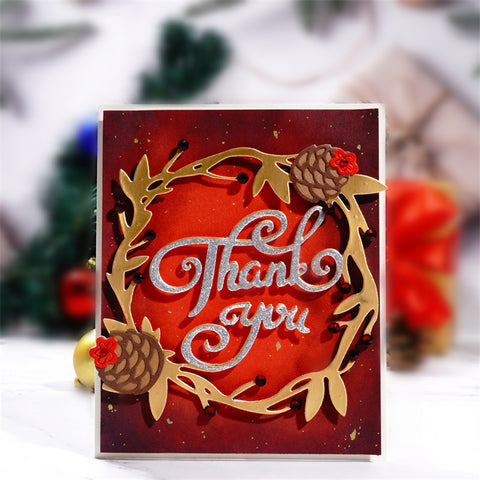 Inlovearts Pine Cones Frame with "Thank You" Cutting Dies