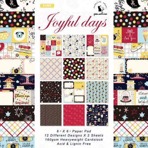 Inlovearts 24PCS  6" Joyful Days DIY Scrapbook & Cardstock Paper