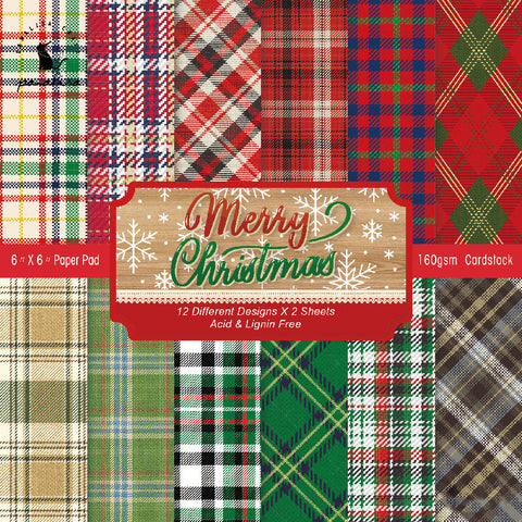 Inlovearts 24PCS  6" Christmas Grid Pattern DIY Scrapbook & Cardmaking Paper