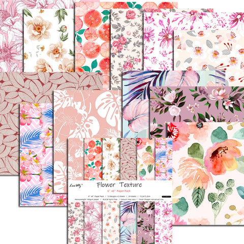 Inlovearts 24PCS  6" Flower Texture DIY Scrapbook & Cardstock Paper