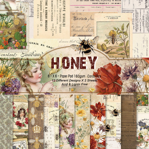 Inlovearts 24PCS  6" Honey DIY Scrapbook & Cardstock Paper