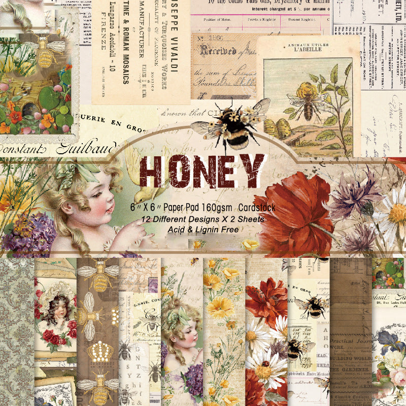 Inlovearts 24PCS  6" Honey DIY Scrapbook & Cardstock Paper