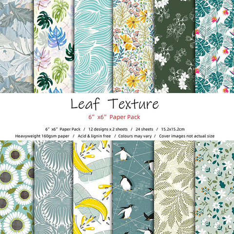 Inlovearts 24PCS  6" Leaf Texture DIY Scrapbook & Cardstock Paper