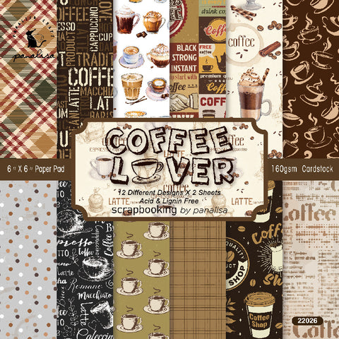 Inlovearts 24PCS  6" Coffee Time DIY Scrapbook & Cardmaking Paper