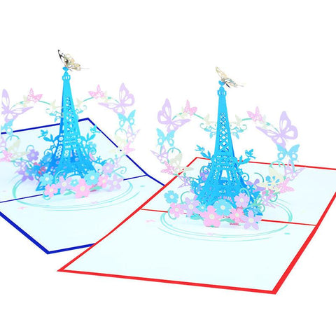 3D Pop Up Handmade Eiffel Tower Wreath And Butterfly Greeting Card