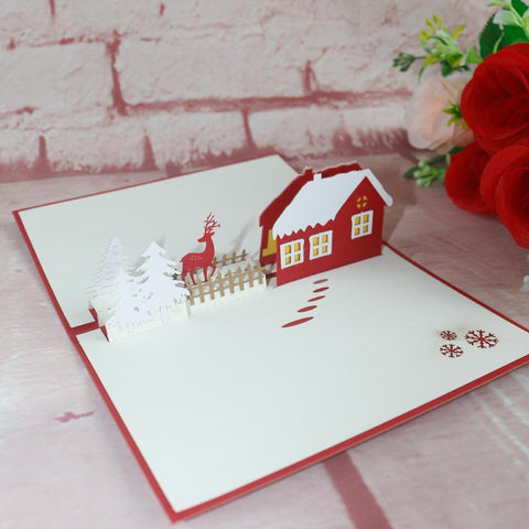 Inloveartshop Christmas House and Deer 3D Greeting Card