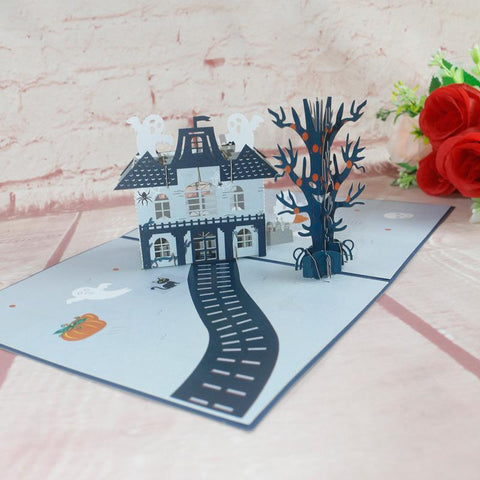 Halloween Villa And Tree 3d Stereo Greeting Card