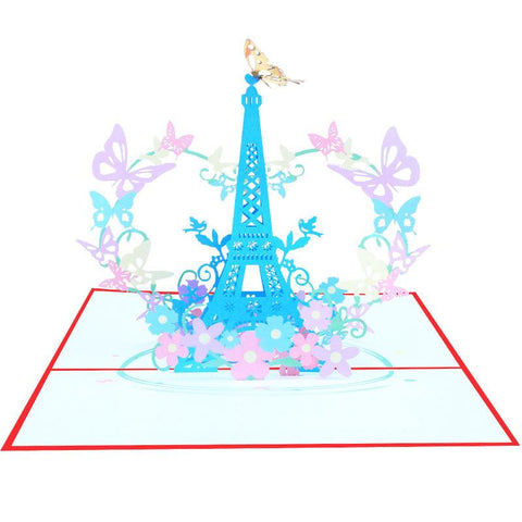 3D Pop Up Handmade Eiffel Tower Wreath And Butterfly Greeting Card