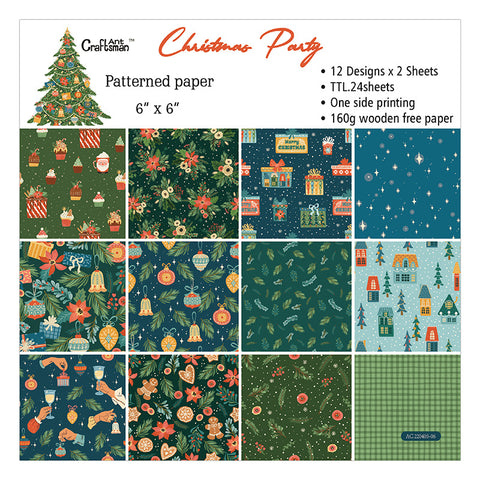 Inlovearts 24PCS  6" Christmas Theme Cardmaking Paper