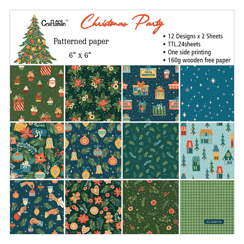 Inlovearts 24PCS  6" Christmas Theme Cardmaking Paper